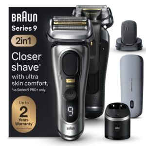 Máy cạo râu Braun Series 9 Pro+ 9599cc có Smart Care 6 in 1 và PowerCase, đầu massage ProComfort, màu Bạc